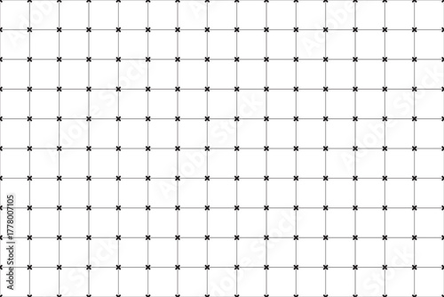 White geometric grid background with black cross connection points. Geometric seamless pattern. Abstract texture. Simple vector illustration