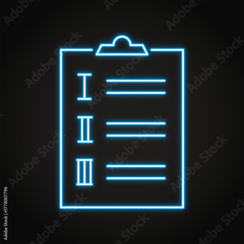 Clipboard with roman numbers list neon icon. Vector illustration