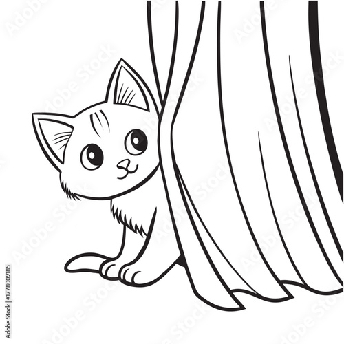 A mischievous kitten peeks out from behind a curtain6.eps