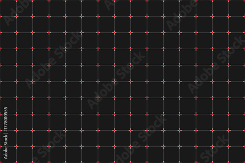 Dark geometric grid with red connection points. Geometric seamless pattern. Abstract texture. Simple vector illustration