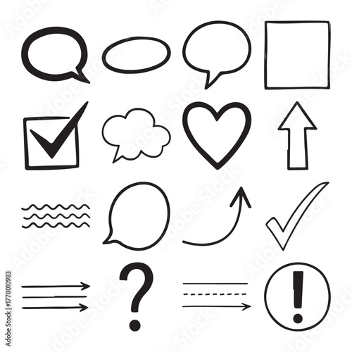 Hand Drawn Symbols Vector Design Set for Creative Communication and Navigation