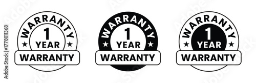 Warranty 1, 2, 3, 4, 5, 6, 7, 8, 9, 10 years months days hour label, logo, badge, icon, sticker, emblem, stamp, symbol, black, golden, flat vector, isolated illustration.