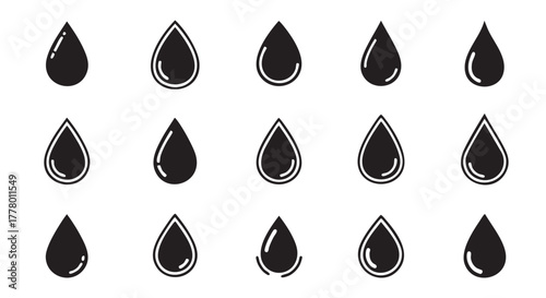 Set of different black water drop silhouette vector illustration design