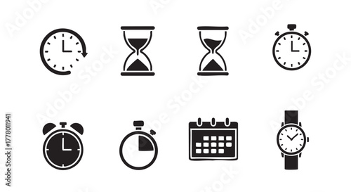 Set of time management icons isolated on white background flat design