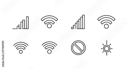 Set of wifi signal strength icons for connectivity communication technology