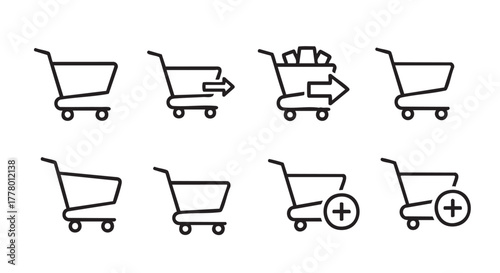 Shopping cart icon set retail symbols vector illustration black and white