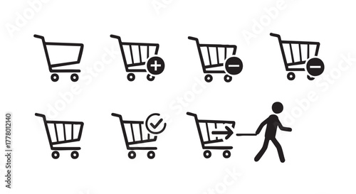 Shopping Cart Icons Set Simple Design for Online Commerce