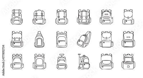 Variety of Black and White Backpack Illustrations for Travel and School
