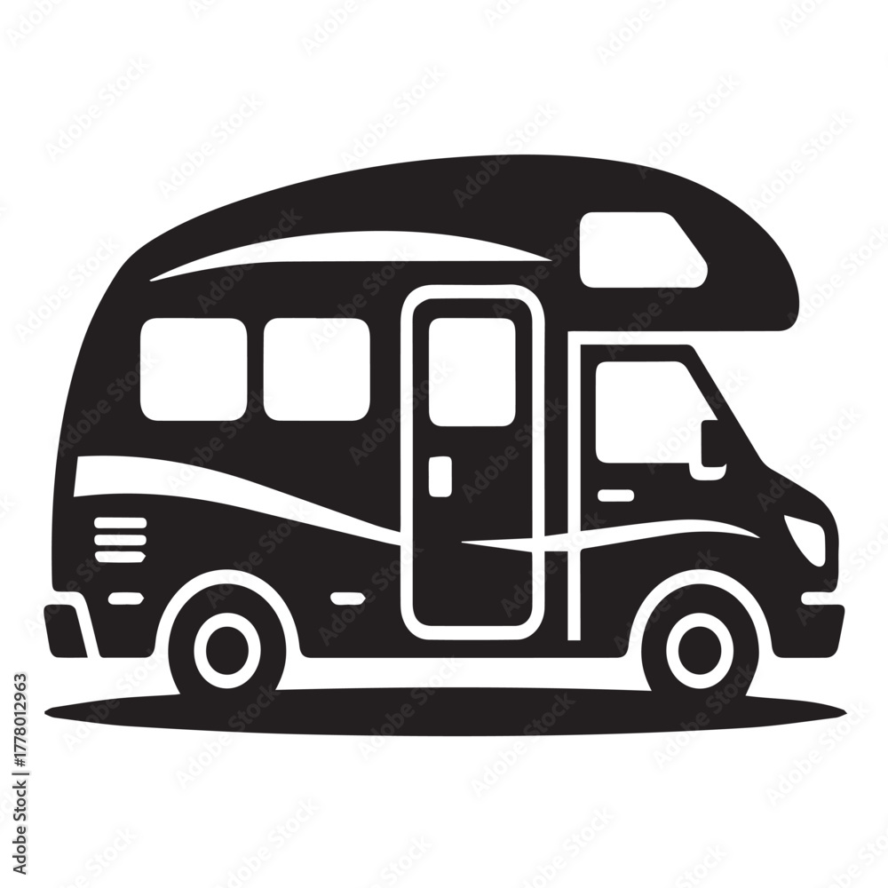 Fototapeta premium Black and white illustration of a recreational vehicle isolated on white background