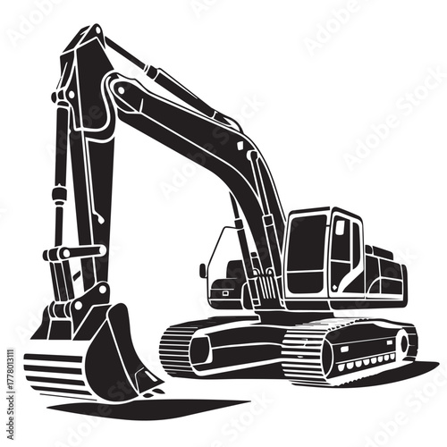 Excavator isolated on white background working on a construction site project