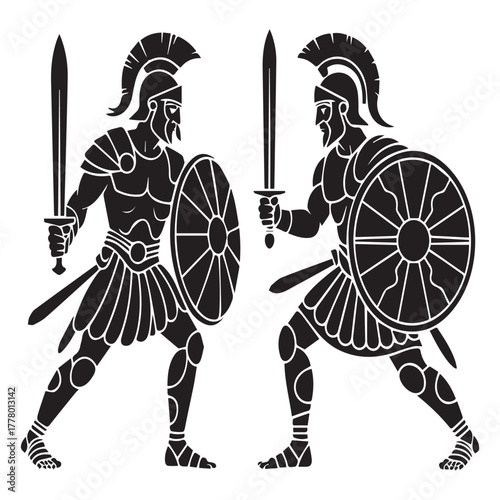 Two ancient greek warriors isolated on white background