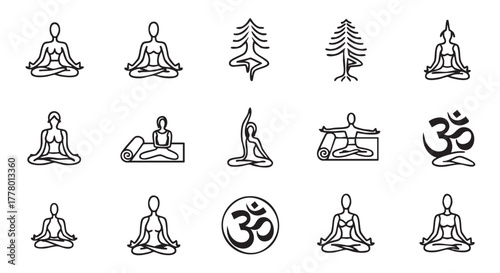 Yoga Poses Line Art Meditative Figures Wellness and Relaxation Vector Illustration