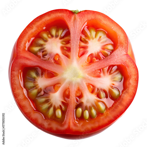 Wallpaper Mural Close up of a juicy red tomato sliced in half revealing its internal structure and seeds isolated on transparent background Torontodigital.ca