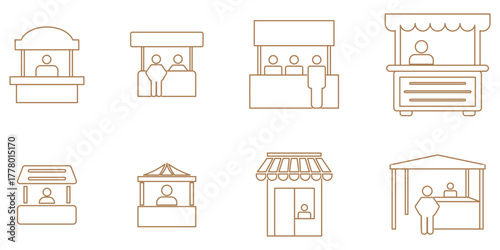 exhibition stand booth icon vector outline set