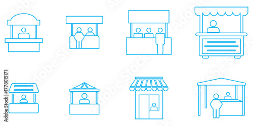 exhibition stand booth icon vector outline set