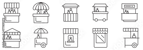 exhibition stand booth icon vector outline set