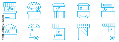 exhibition stand booth icon vector outline set