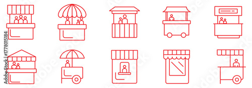 exhibition stand booth icon vector outline set