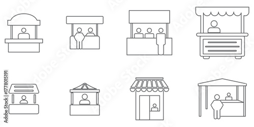 Market Stall with Vendor Icon Design. Exhibitor icon symbol collection on white background.