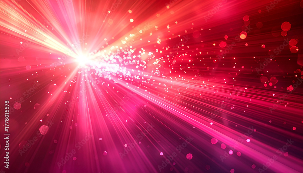 Fototapeta premium Abstract light burst with bokeh effect in red and pink, glowing radiant beams, vibrant and dynamic