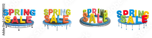 Exciting Spring Sale on Trampolines with Colorful Lettering - Get Ready for Fun and Savings, Jump into Spring with Great Deals on Outdoor Play Equipment