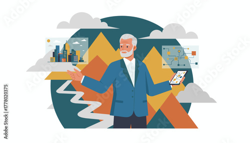 Experienced senior leader manages urban development and complex network solutions using a smartphone