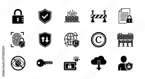 Comprehensive security icons collection for website or app design, ensuring digital protection