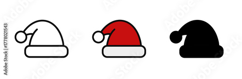 Three Santa Hats Icons in Red, Black, and White for Festive Holiday Graphics