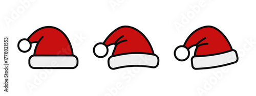 Festive Christmas Santa Hats Arranged in a Row for Holiday Cheer
