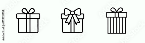 Simple Line Drawings of Gift Boxes with Bows on a White Background
