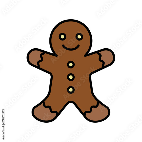 Smiling Gingerbread Person with Three Buttons on an Isolated White Background
