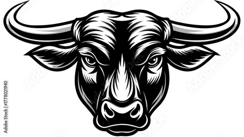 Very beautiful bull head silhouette vector illustration on a white background, featuring bold, sharp lines and strong horns, creating a striking and dynamic design ideal for logos or graphics.