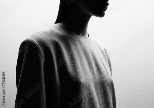 Elegant silhouette of woman in textured top, modern minimalist fashion portrait