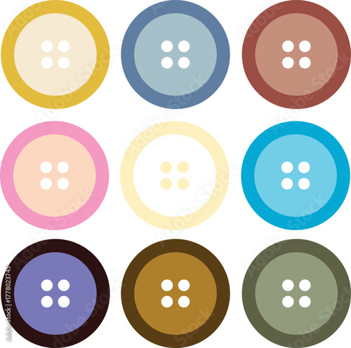 Sewing Button Creative Icon Collection – Colorful Flat Design for Fashion and Craft Projects