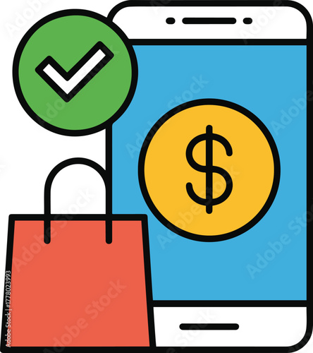 Online Shopping and Payment Illustration – Mobile Commerce and Digital Transaction Concept