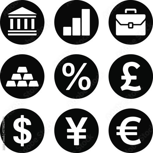 Finance and Currency Icons – Banking, Investment, and Money Symbols