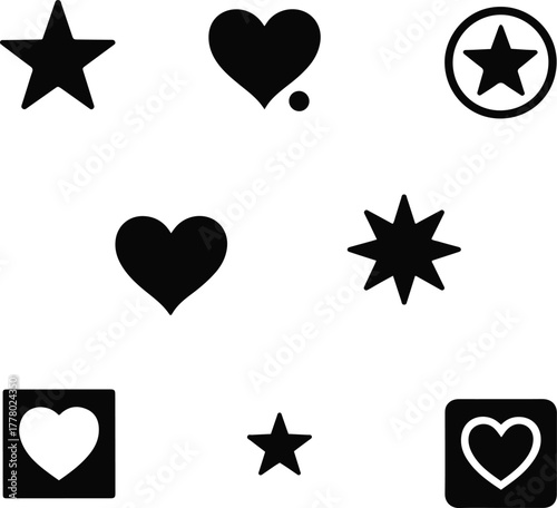 Heart and Star Icons – Love, Favorite, and Rating Graphic Symbols