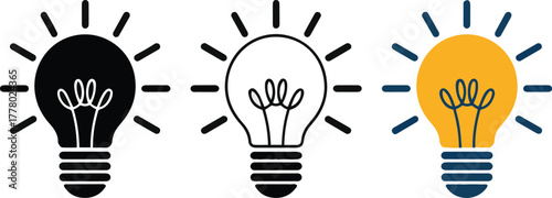 Light Bulb Icons – Innovation, Creativity, and Bright Idea Concepts
