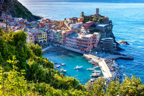 A morning view of Vernazza one of the five villages of the Cinque terre Italy.