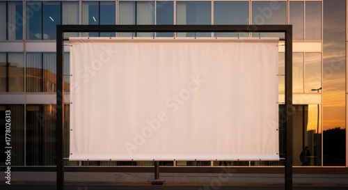 Blank White Billboard Against Office Building for Mockups, Advertising, Presentations, Urban Design Projects, Marketing Campaigns, and Promotional Materials