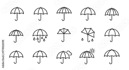Set of umbrella icons simple linear style drawing collection vector