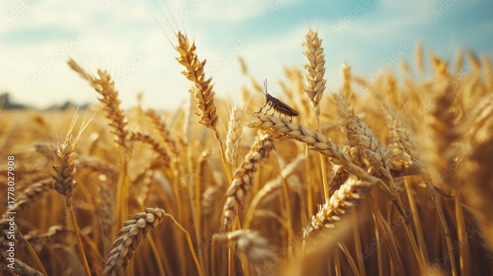 Fototapeta premium Golden wheat field with insect