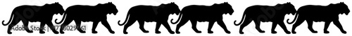 Walking Tiger Silhouette Seamless Border Pattern. Vector Illustration of a Big Cat Row.