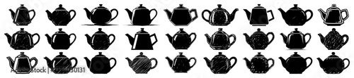 Teapot Silhouette Icons Set Hand Drawn Doodle Vintage Kitchen Vector Collection