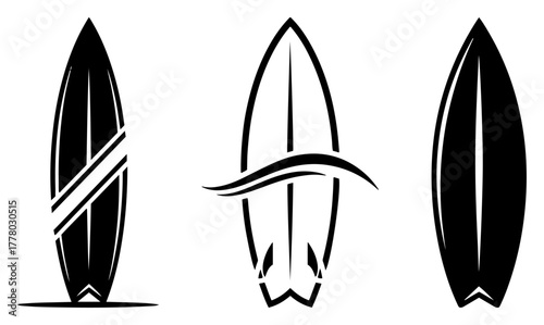 Set of Surfboard Icons. Vector Silhouette for Surfing and Water Sports Logo.