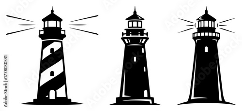 Lighthouse Vector Icon Set Collection of Nautical Beacon and Coastal Tower Silhouettes