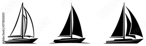 Sailboat and Yacht Silhouette Icon Set Collection of Nautical Sailing Boat Vector Logos