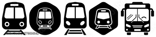 Public Transport Train And Bus Front Icons Set Minimal Transit Vector