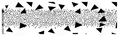 Dispersed Triangle Particles Seamless Banner. Abstract Geometric Debris Vector Background.