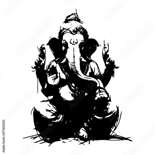 Hand Drawn Sketch of Hindu Lord Ganesha. Vector Illustration of Ganpati.